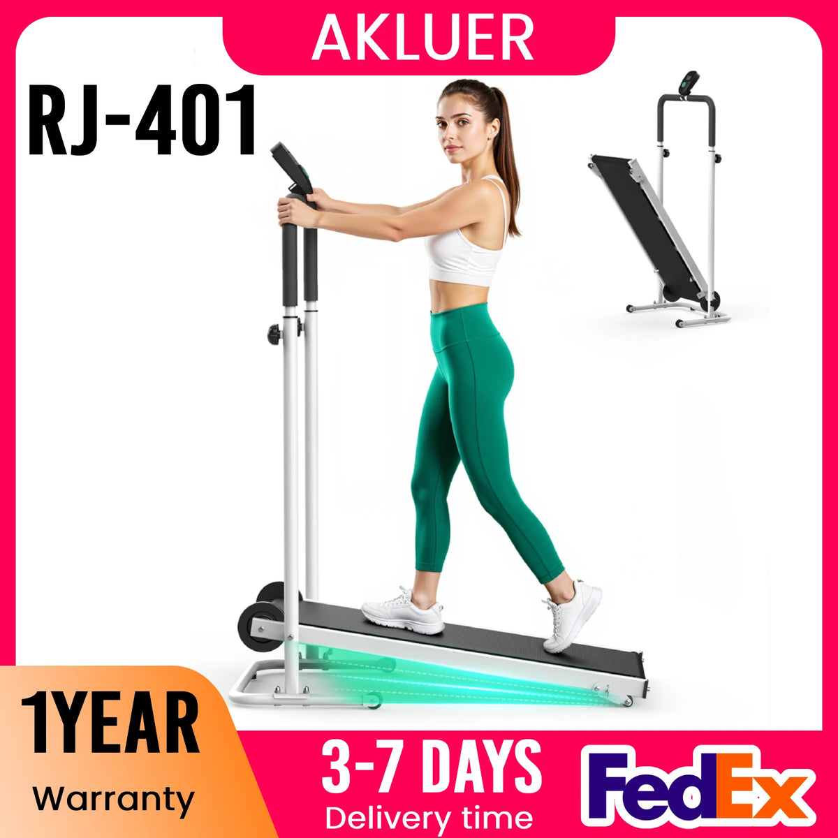 AKLUER Manual Treadmill With Dual Flywheel And LCD Monitor