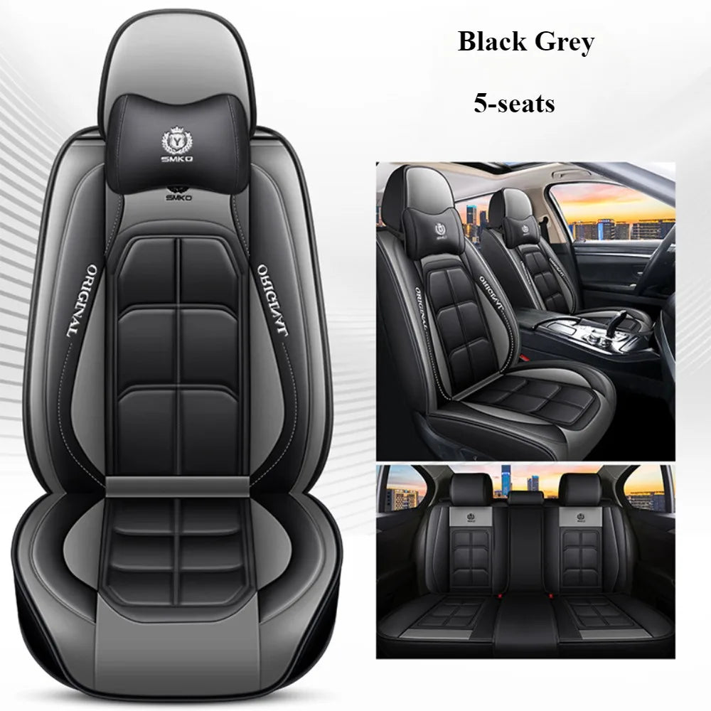 Comfort Edition PU Leather 5 Seater Seat Covers With 2 Headrests Included Wear Resistant Easy To Clean