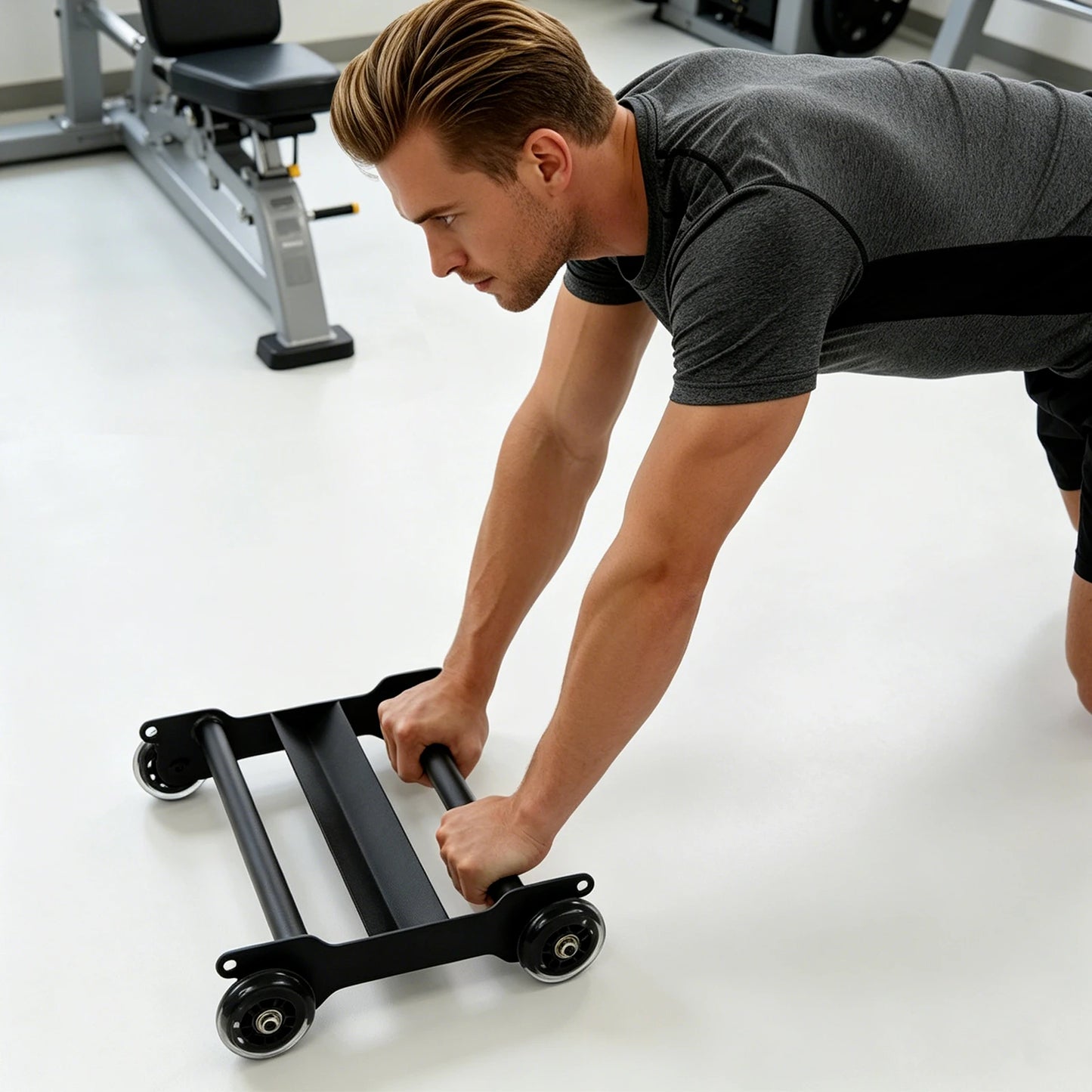 Steel Abdominal Trainer With Wheels For Home Gym Fitness Equipment