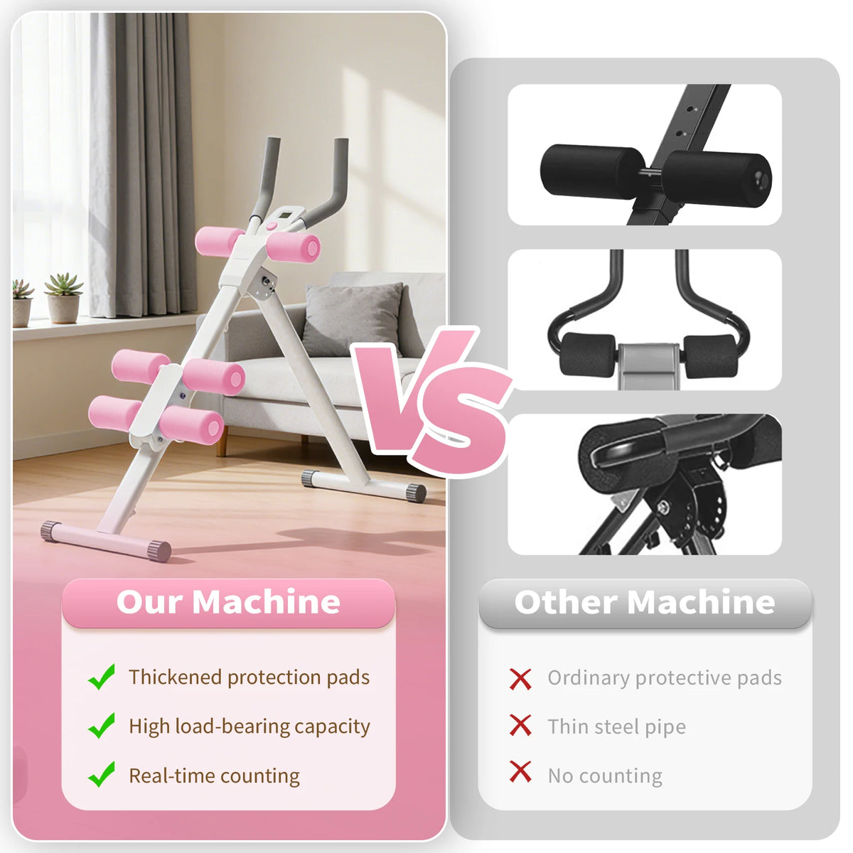 Foldable Abdominal Trainer Core Workout Machine With Knee Support