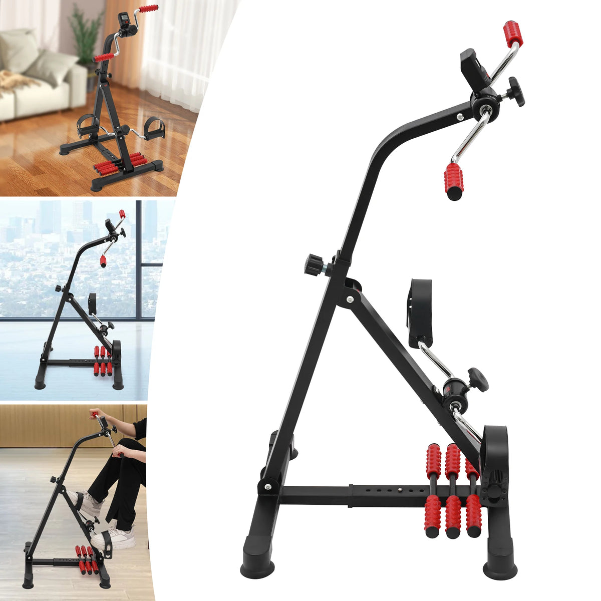 Step Machine, Pedal Exerciser Bike, Fitness Bike, Black Stationary Exercise Cycle with Monitor Pedals, Adjustable Resistance, LCD Display Tracks Time Count Distance Calories, Home Gym Cardio Trainer for Muscle Strengthening a