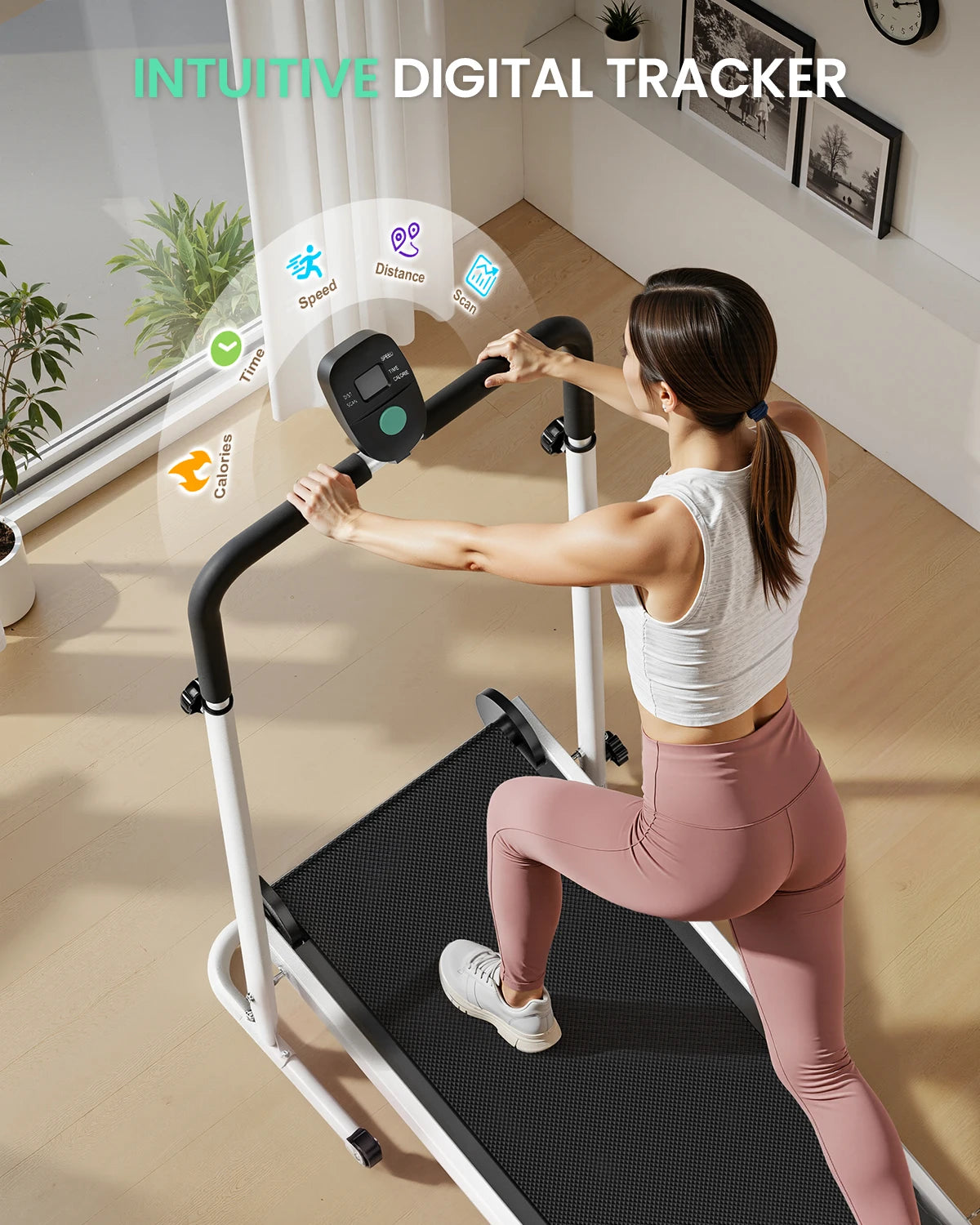 AKLUER Manual Treadmill With Dual Flywheel And LCD Monitor