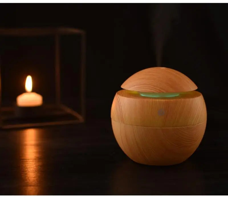 HOMEFISH Mini Wood Grain Spherical Desktop Humidifier Purifier Aromatherapy