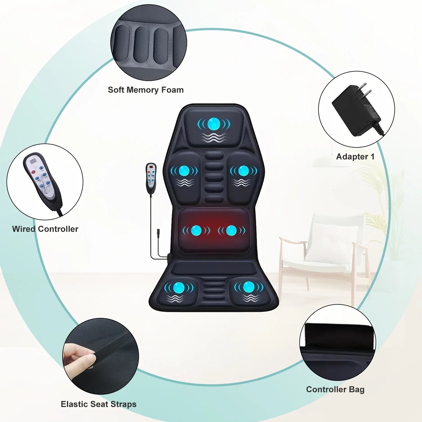 HIMOUTA Electric Back Massager Full Body Chair Cushion Heating