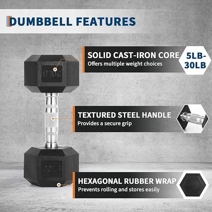 Hex Dumbbell Set with Rack Rubber Coated for Home Gym