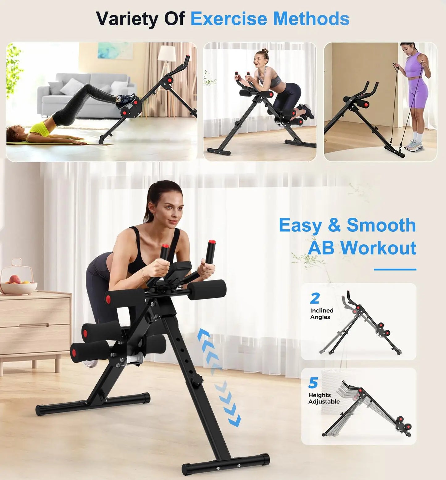 Ab Machine Foldable Core Trainer With LCD Monitor And Bands