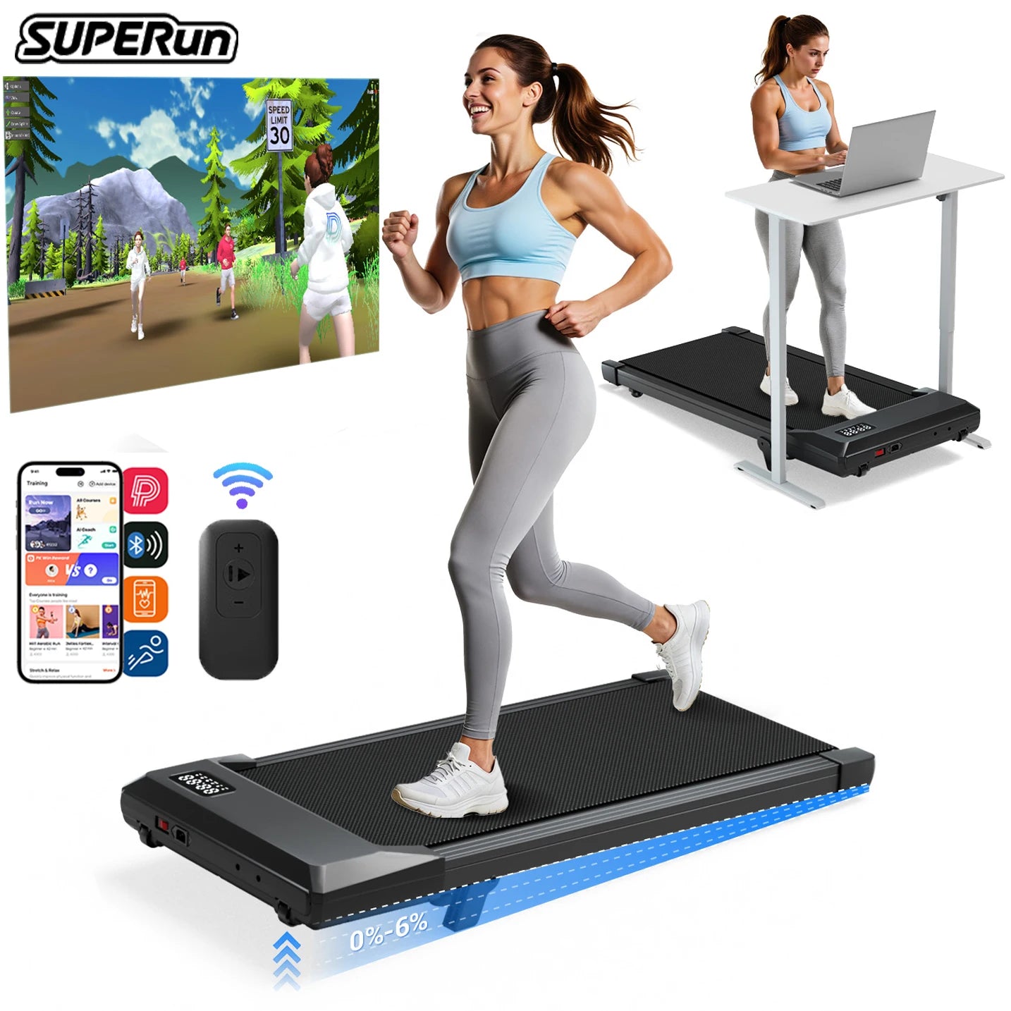 Superun Under Desk Walking Treadmill 2.5 HP Quiet Portable