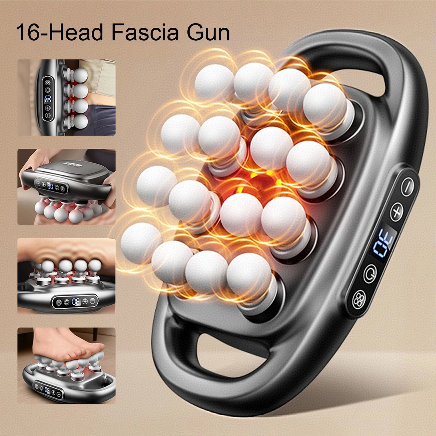 Foreverlily 16 Head Fascia Gun High Frequency Vibration Massage Gun