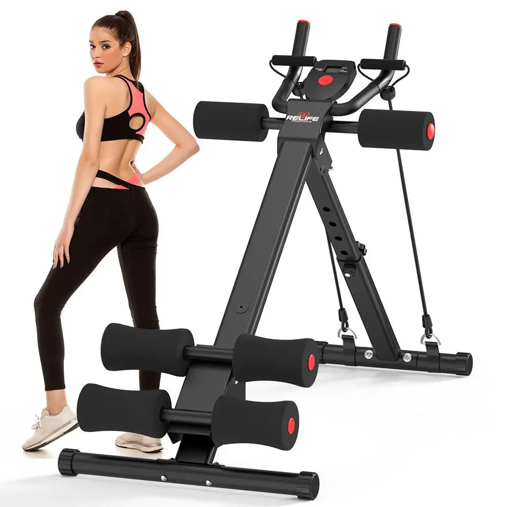 Ab Machine Foldable Core Trainer With LCD Monitor And Bands