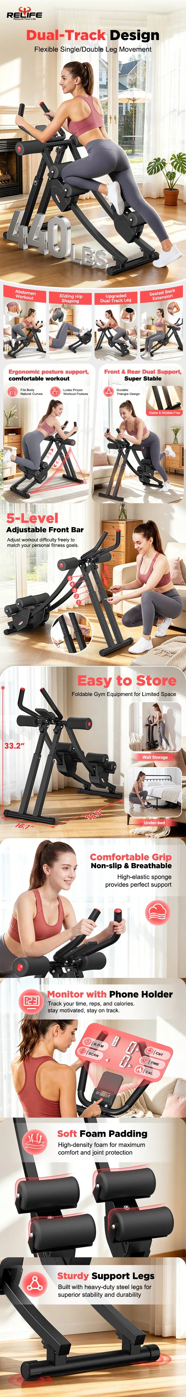 Dual Track Ab Machine Core Trainer With Adjustable Resistance LCD