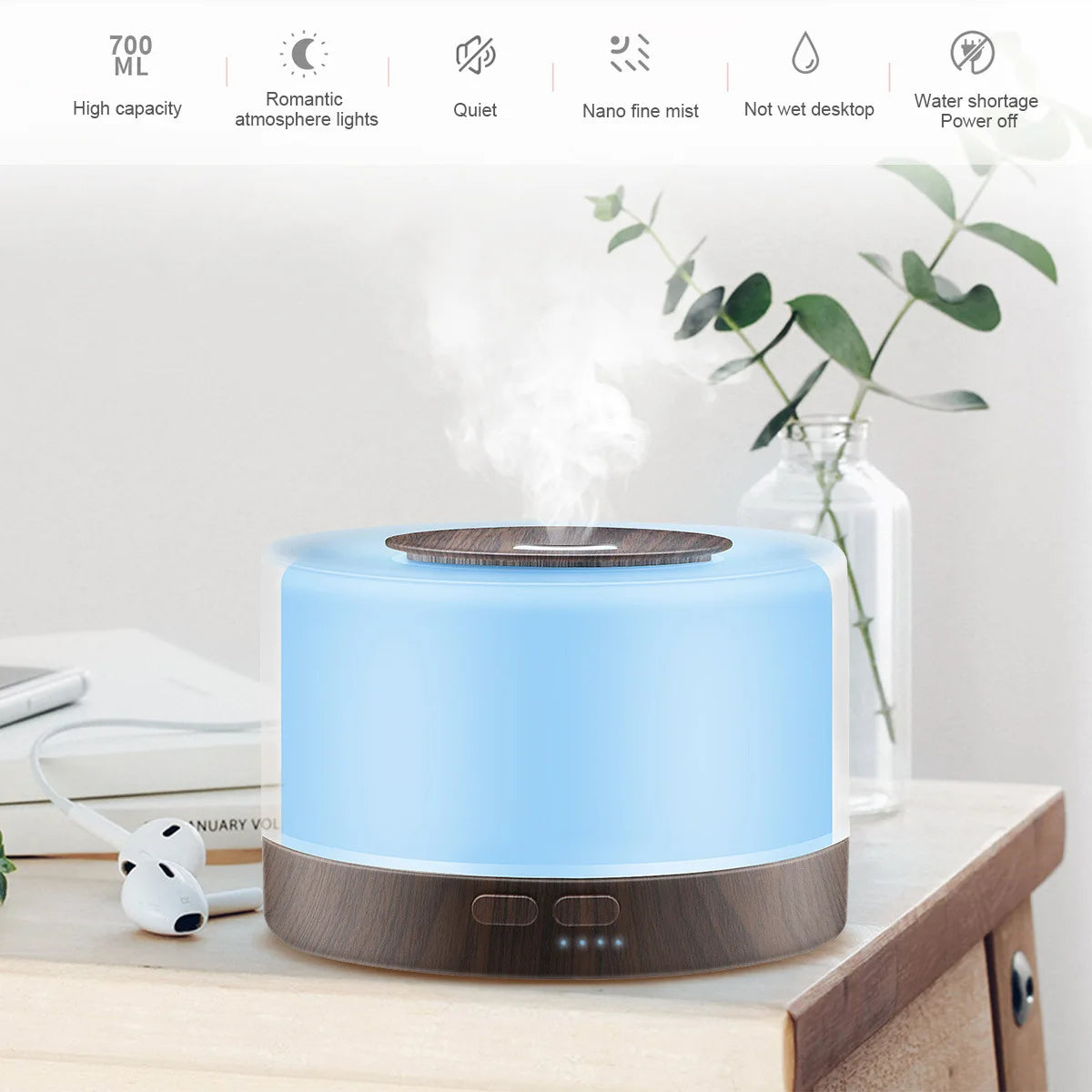 Miflame Ultrasonic Essential Oil Diffuser 550ml With 7 LED Lights