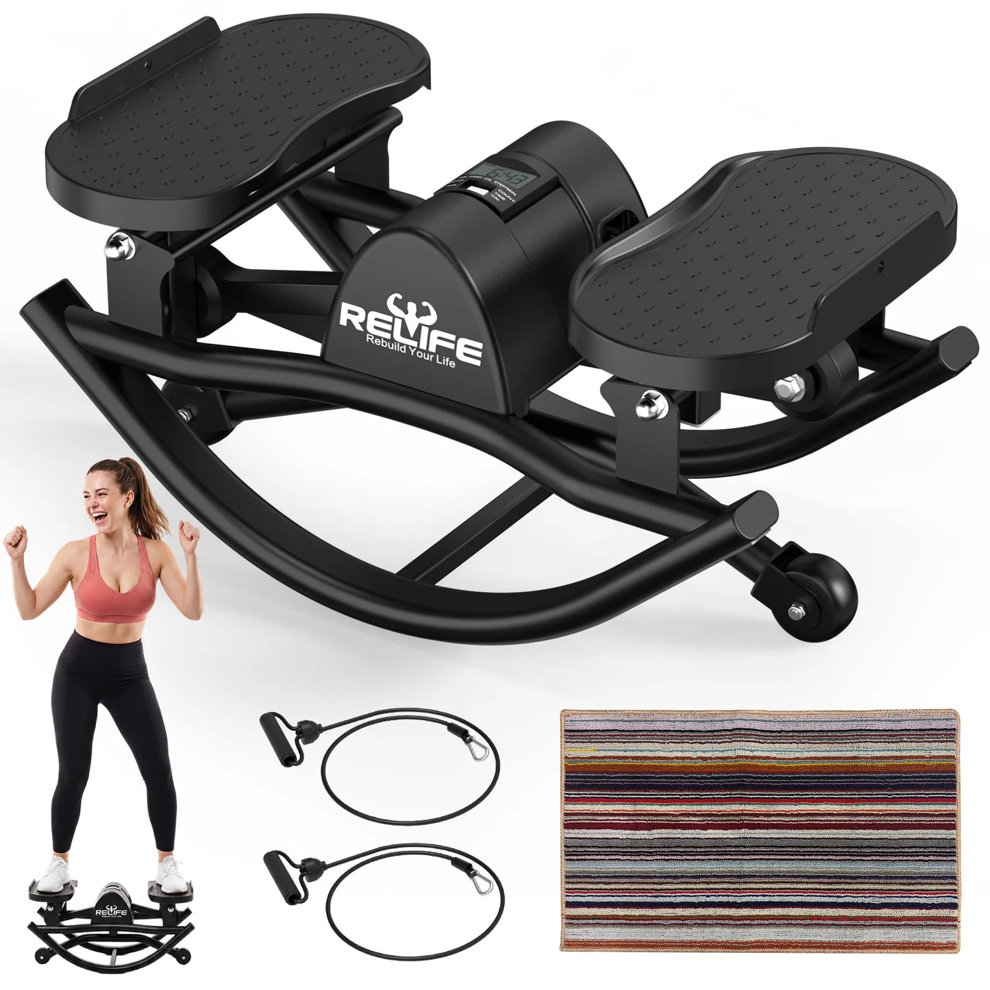 Relife 3D Lateral Rocking Stepper With Resistance Bands