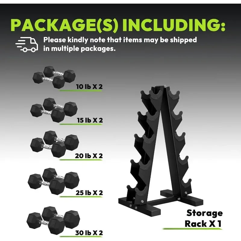 HANDBODE Rubber Coated Hex Dumbbells Set With A Frame Rack