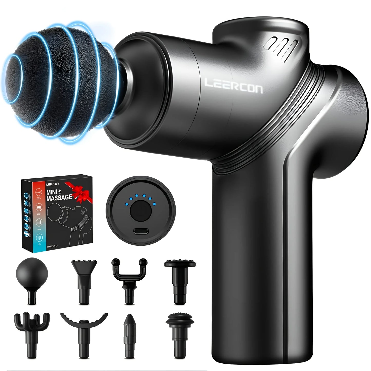 LEERCON Mini Massage Gun Deep Tissue Massager With 4 Heads