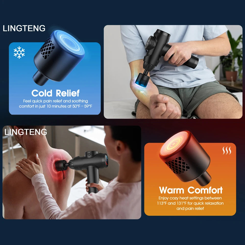 LINGTENG EM9 Massage Gun With Hot Cold Therapy 7 Heads