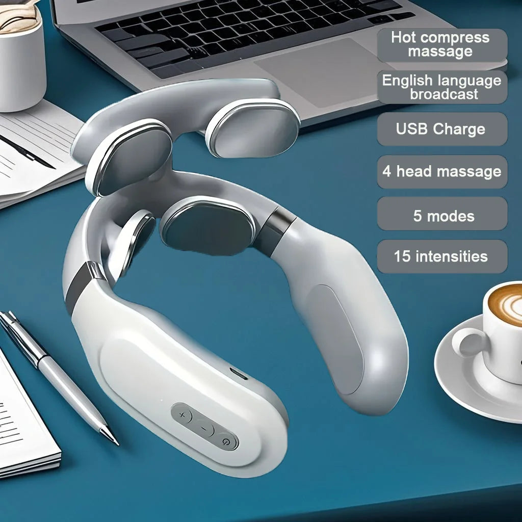 Electronic Four-Head USB Neck Massager With Heating Breathing Light