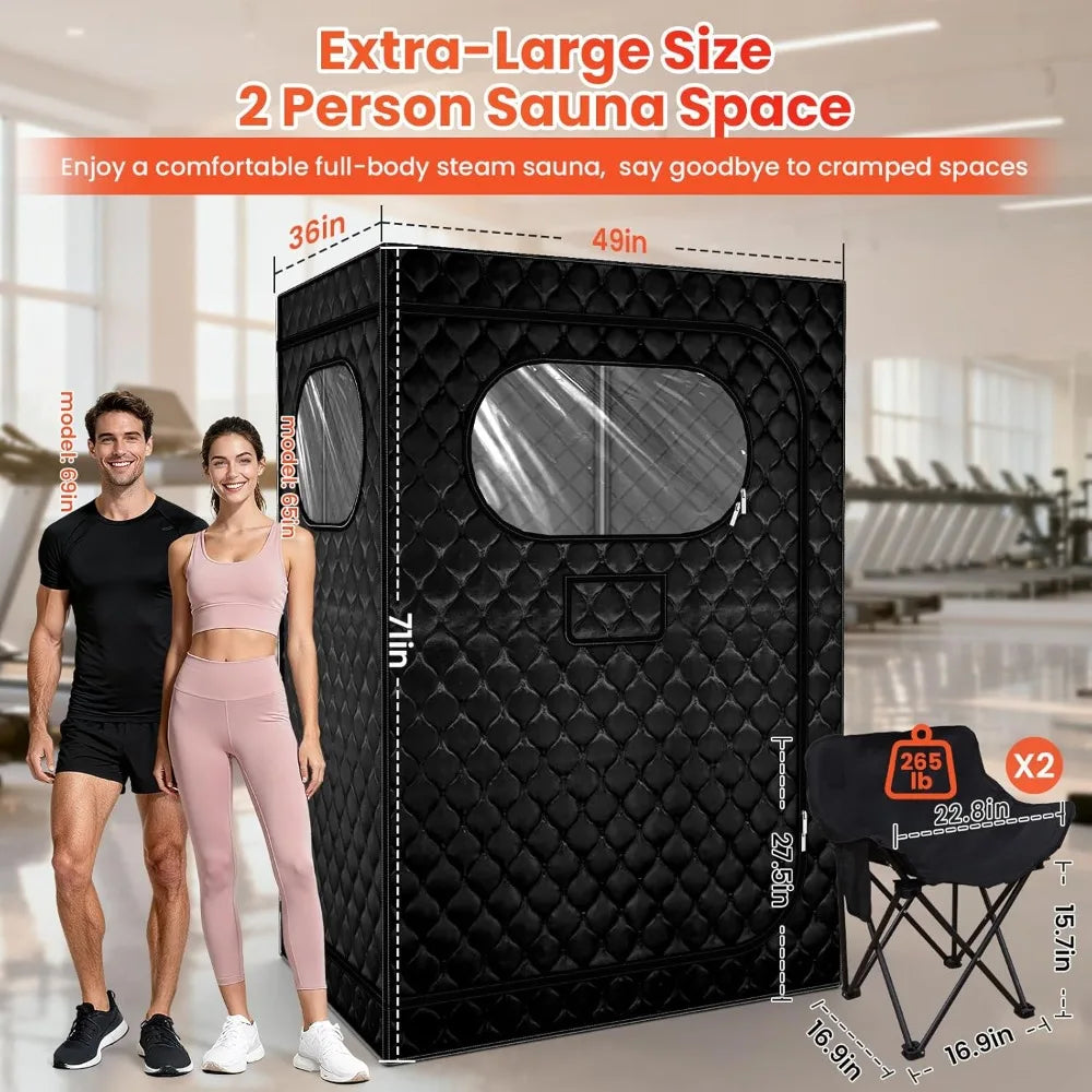 Two Person Portable Sauna Tent With Dual Steamers Folding Chairs