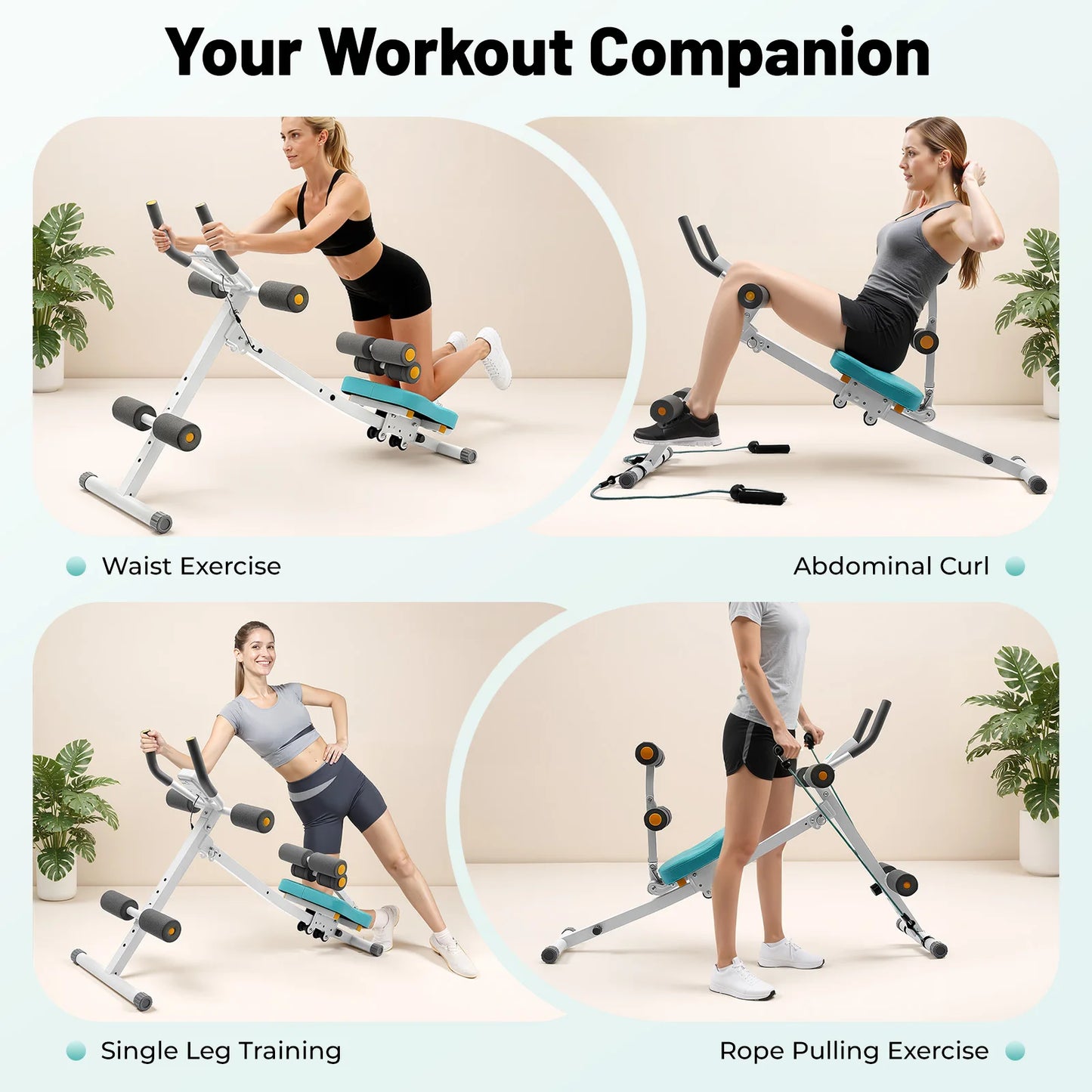 Adjustable Abs Exercise Machine 264lbs Capacity LCD Display With Bands