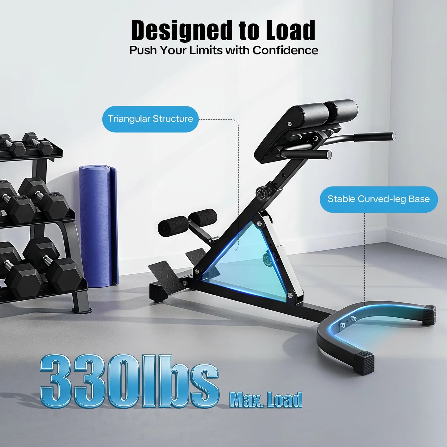 Adjustable Hyperextension Bench 150kg Capacity Roman Chair With Ab Pad