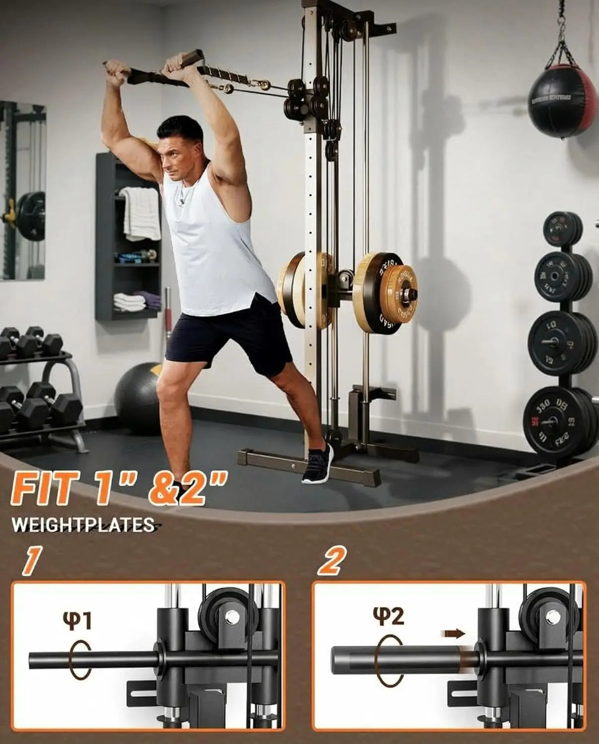 HiMISS Wall Mount Cable Station Dual Pulley Lat Pulldown