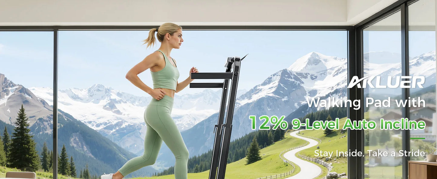 AKLUER Under Desk Walking Pad 12 Percent Auto Incline Treadmill Bluetooth App