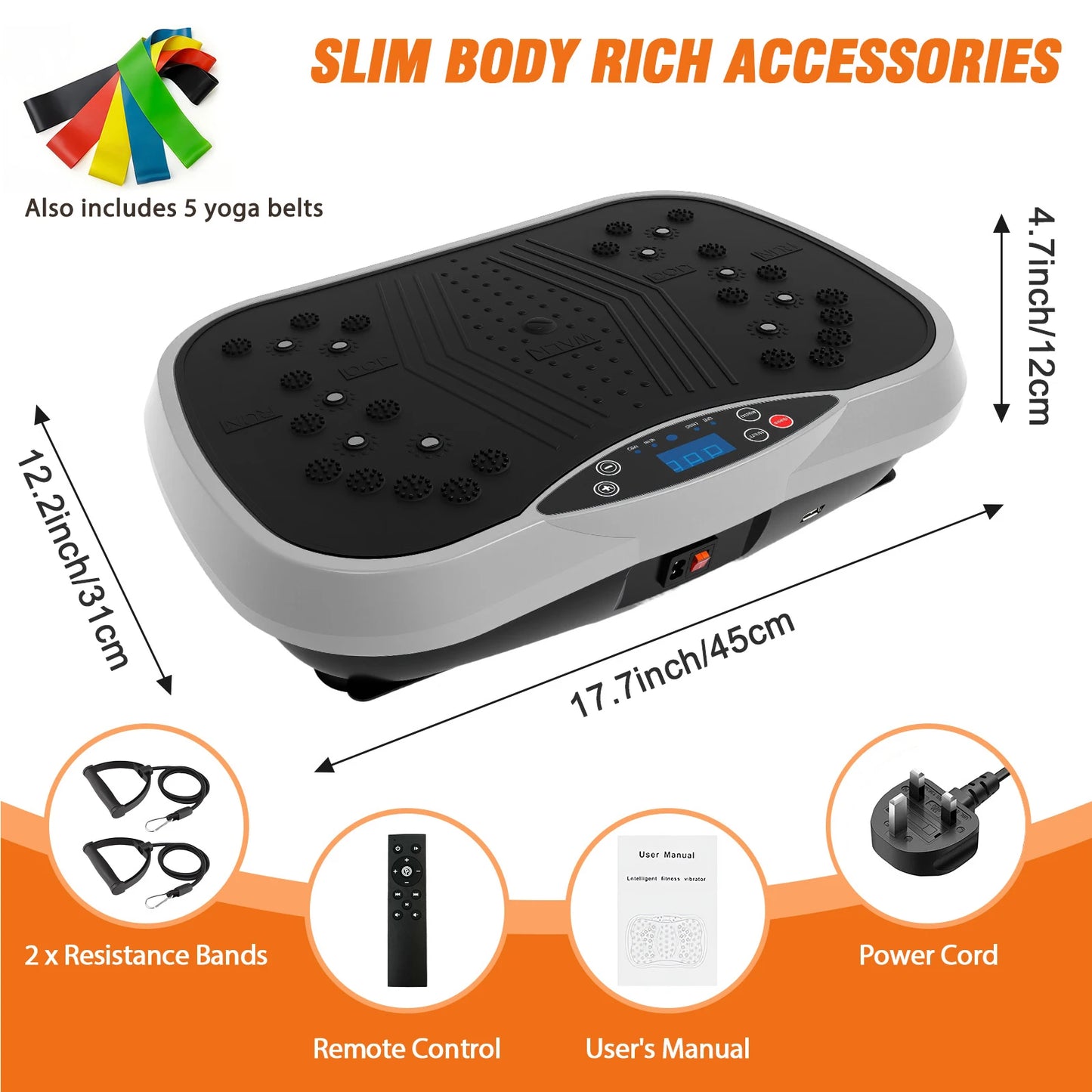 Portable Vibration Plate Exercise Machine With Full Body Resistance Bands