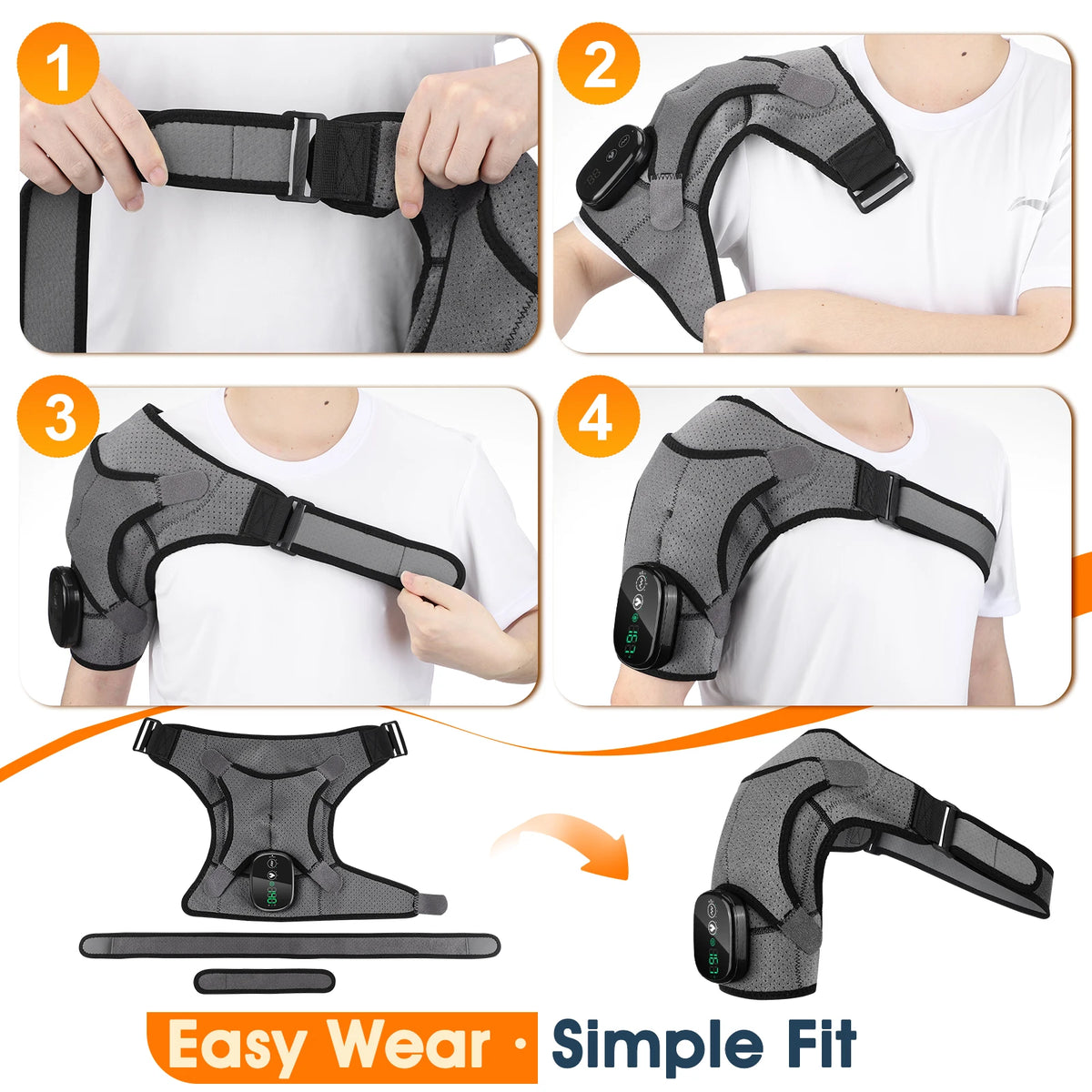 Cordless Electric Heating Shouder Massager Brace, 3 Heat & Vibration Thermal Cervical Muscel Relax, Shoulder Warmer Massage Belt