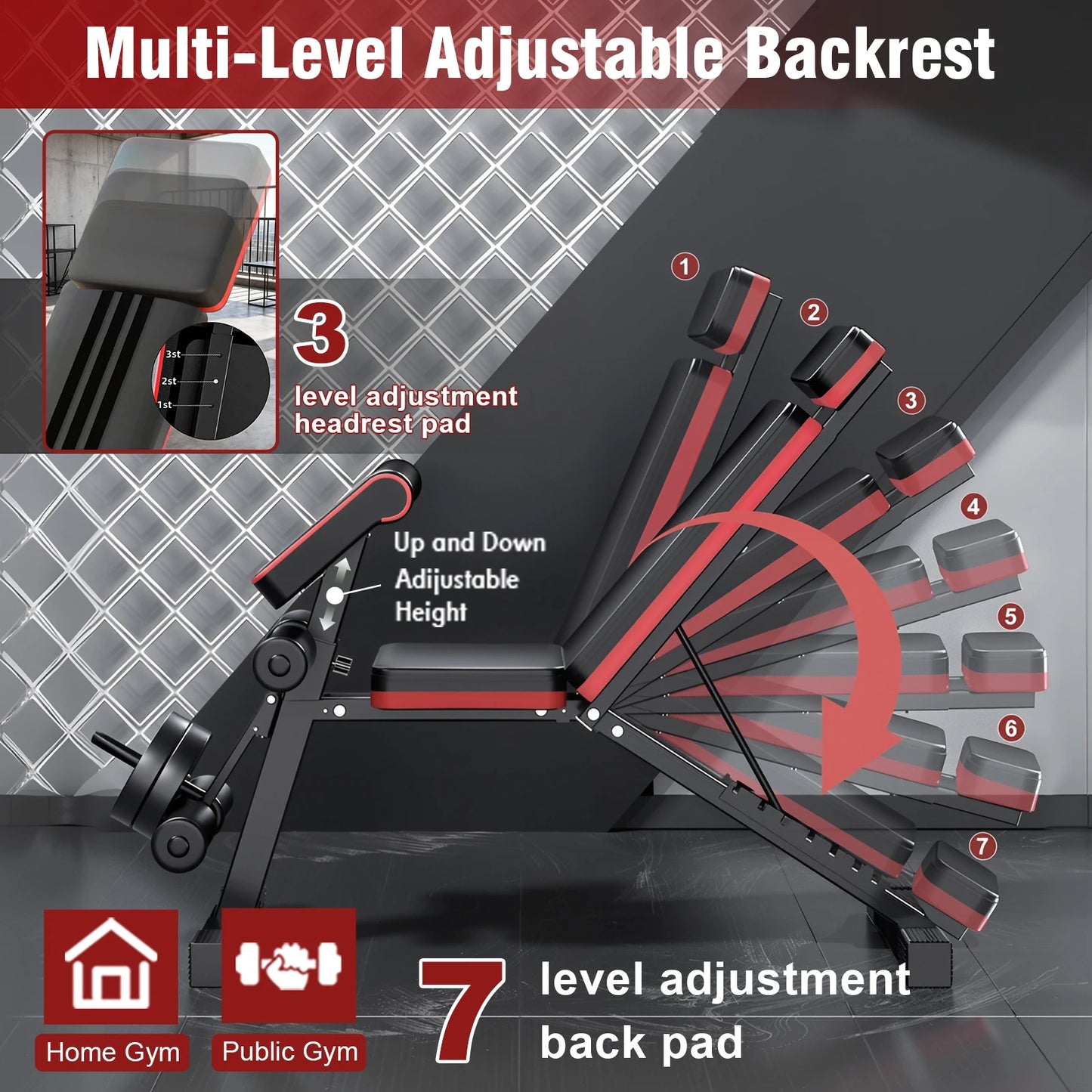 7 Level Foldable Weight Bench With Leg Extension Incline