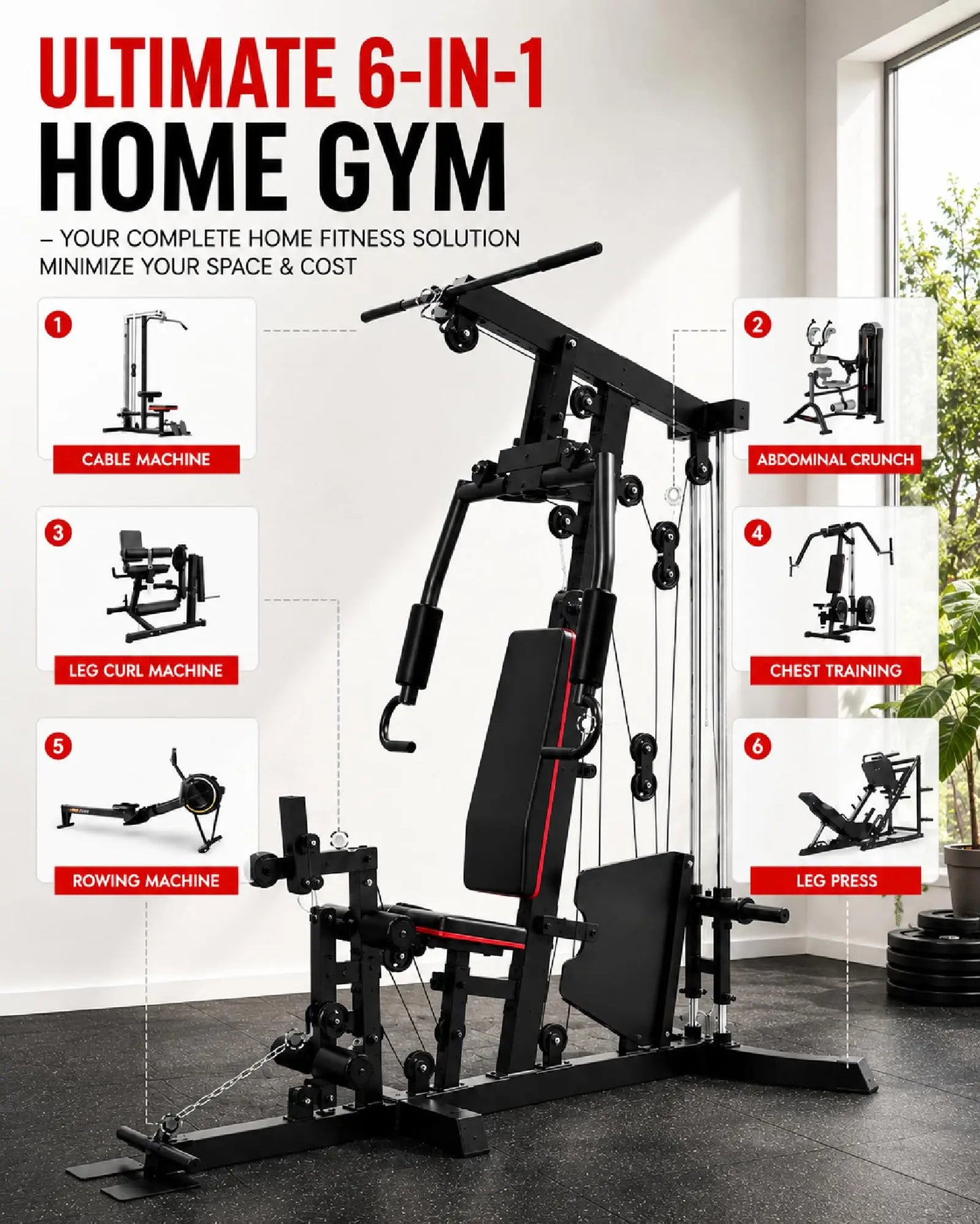 HiMISS All In One Home Gym LatPulldown LegPress Station