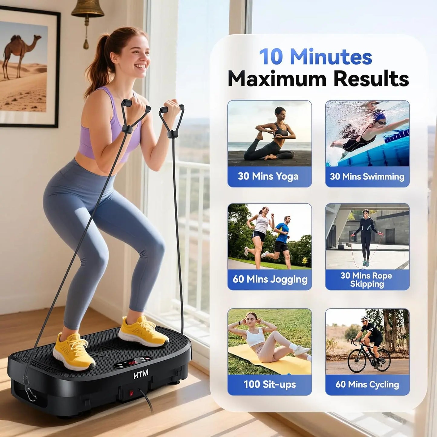 HTM Vibration Plate Whole Body Exercise Machine Bluetooth Remote Control