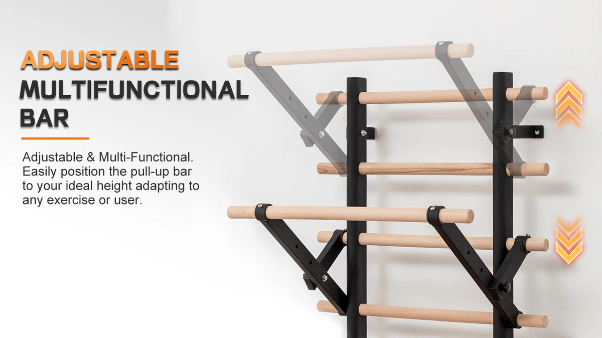 Wall Mounted Swedish Ladder Stall Bar With Adjustable Training Attachments