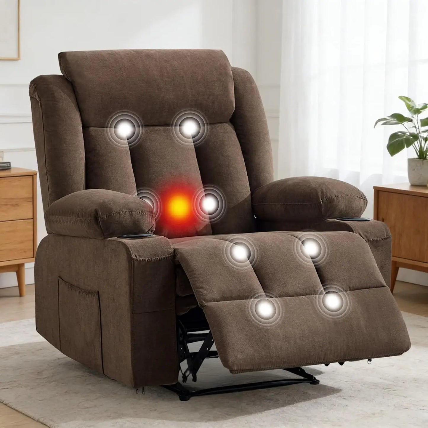 Oversized Recliner Chair With Massage And Heat Cup Holders StoragePocket
