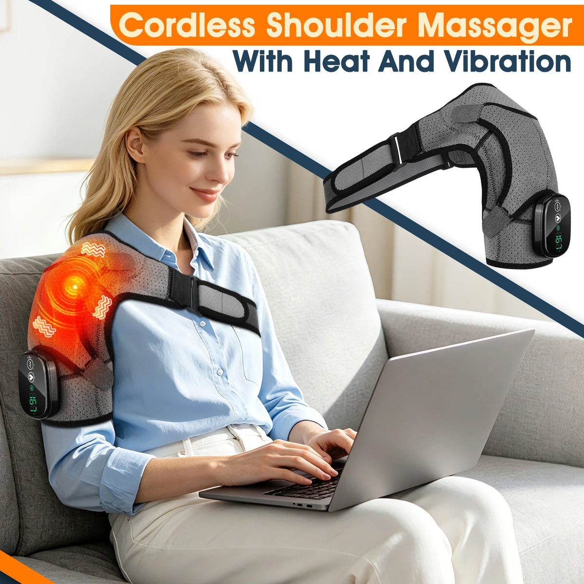 Cordless Electric Heating Shouder Massager Brace, 3 Heat & Vibration Thermal Cervical Muscel Relax, Shoulder Warmer Massage Belt