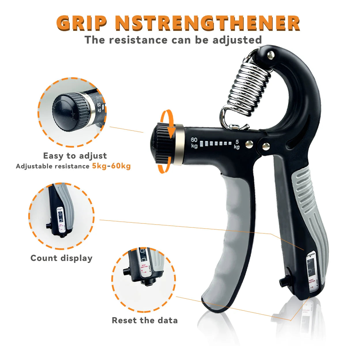 Grip Strength Trainer Adjustable Hand Grip Strengthener For Forearm Rehab