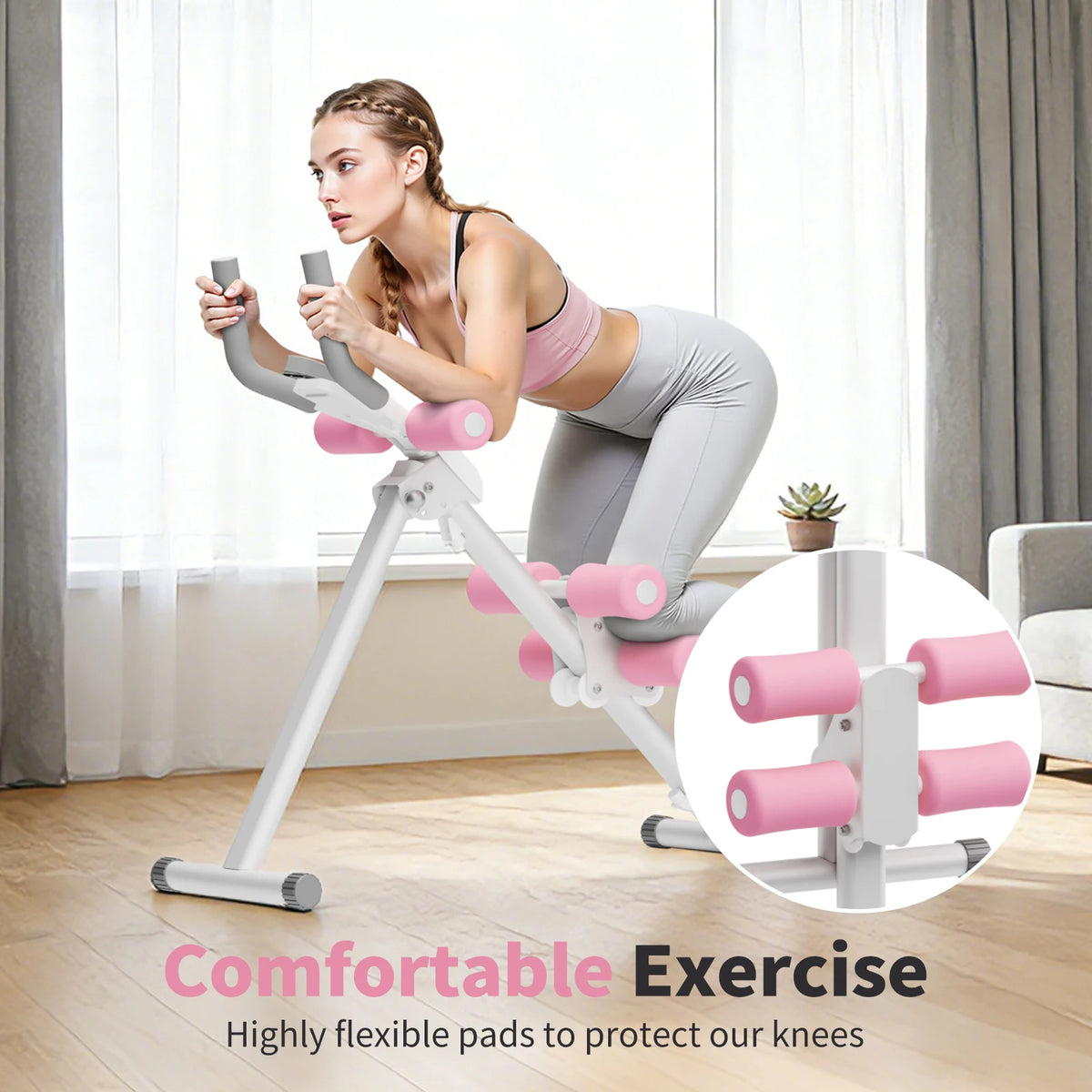Foldable Abdominal Trainer Core Workout Machine With Knee Support