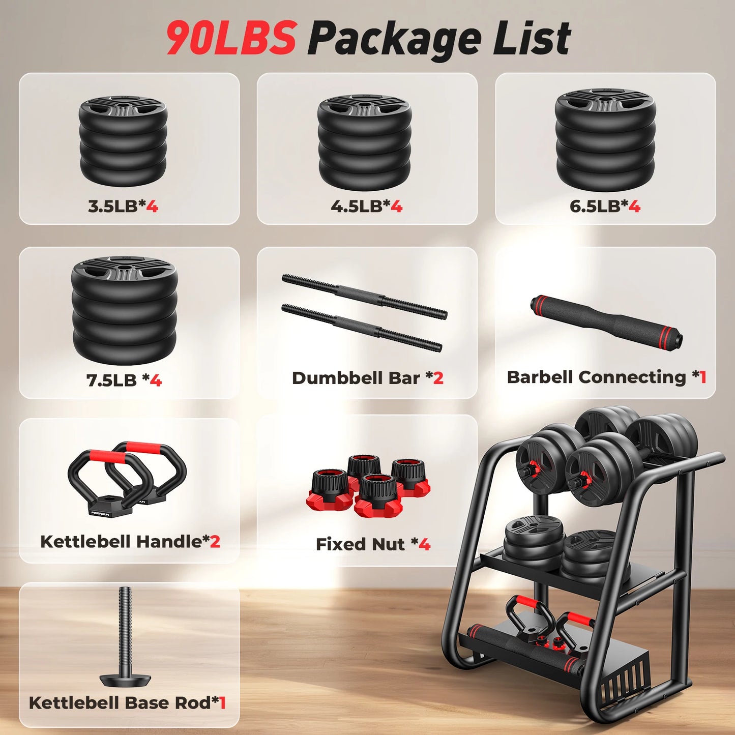 FED Fitness Adjustable 5 In 1 Free Weights Dumbbell Set