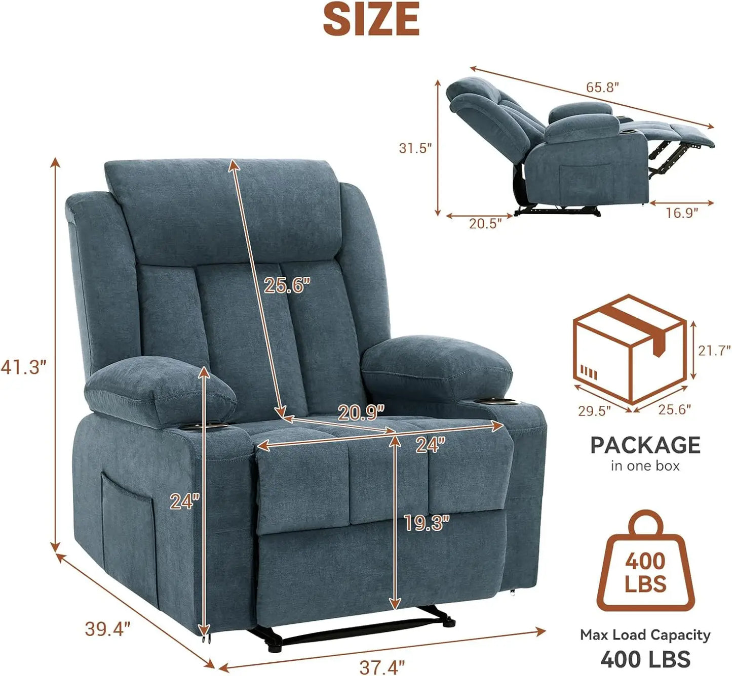 Oversized Recliner Chair With Massage And Heat Cup Holders StoragePocket