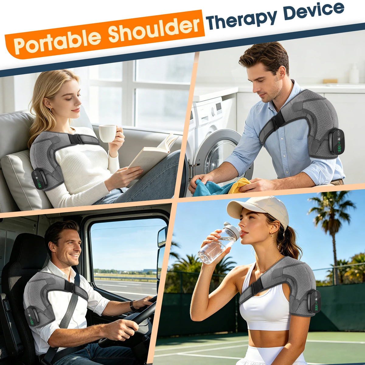 Cordless Electric Heating Shouder Massager Brace, 3 Heat & Vibration Thermal Cervical Muscel Relax, Shoulder Warmer Massage Belt