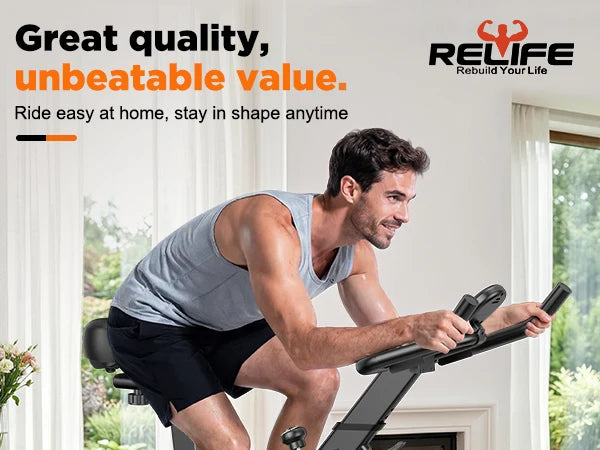 RELIFE Stationary Exercise Bike Silent Belt Drive Indoor Cycling Bike Adjustable Resistance Home Cardio Fitness Bike with LCD Monitor Tablet Holder