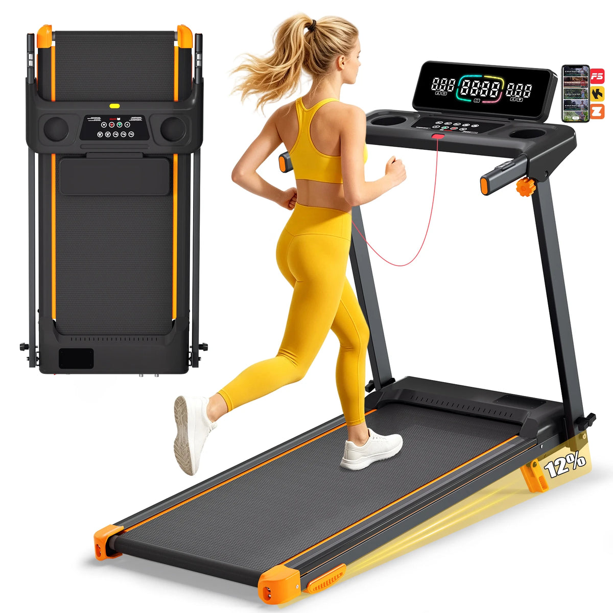 Quiet Foldable Walking Pad Treadmill With Incline And HIIT Programs
