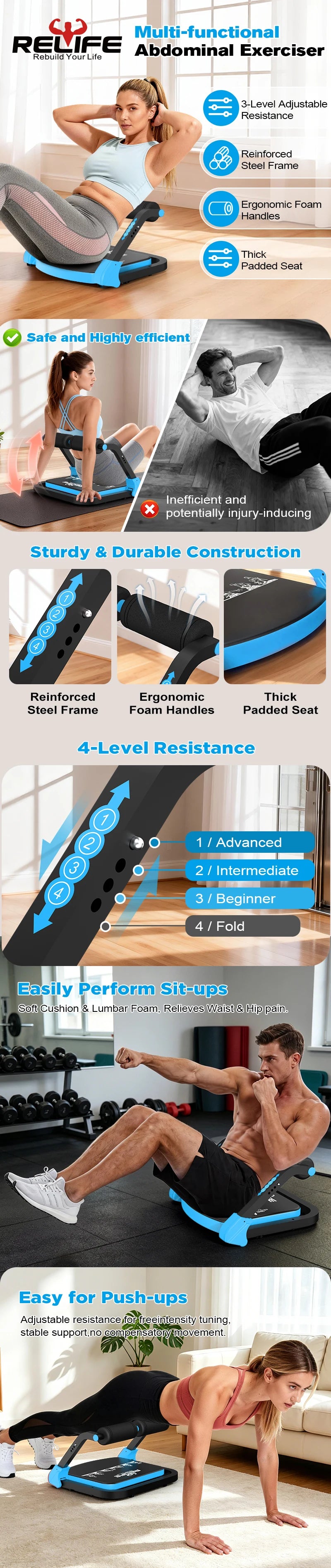 Adjustable Core Training Machine Automatic Rebound Foldable Home Gym