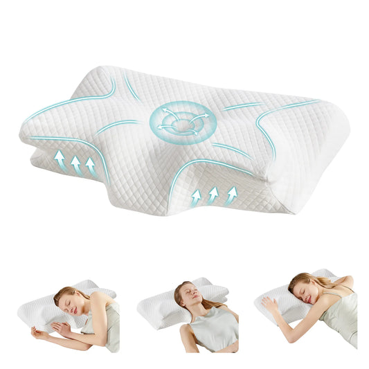 JHK Ergonomic Memory Foam Cervical Neck Pillow with Cooling Case