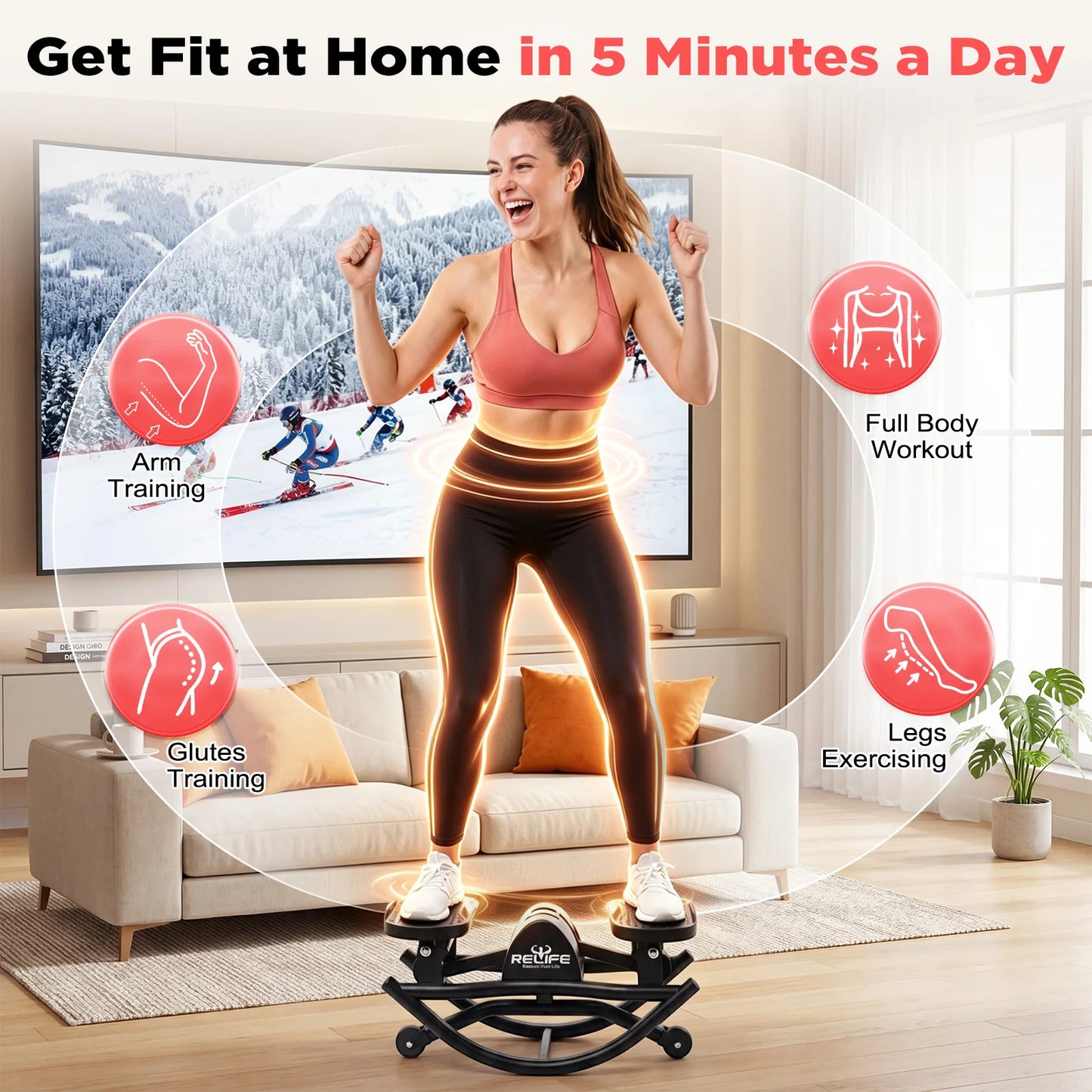Relife 3D Lateral Rocking Stepper With Resistance Bands