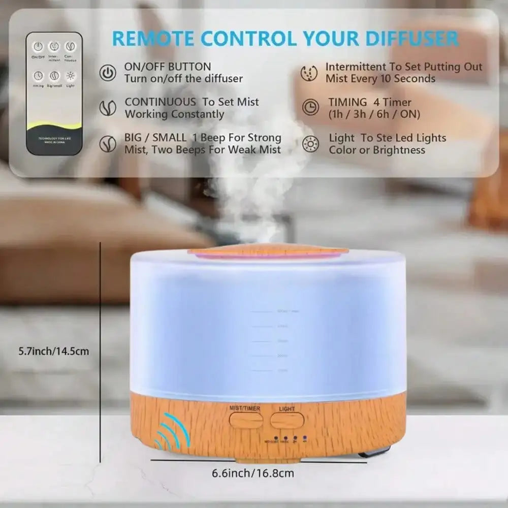 Send 6 Oils,500ML Aroma Diffuser, 7 Color LED Humidifier, Ultrasonic Quiet Operation, Large Rooms.sv25060602088831083