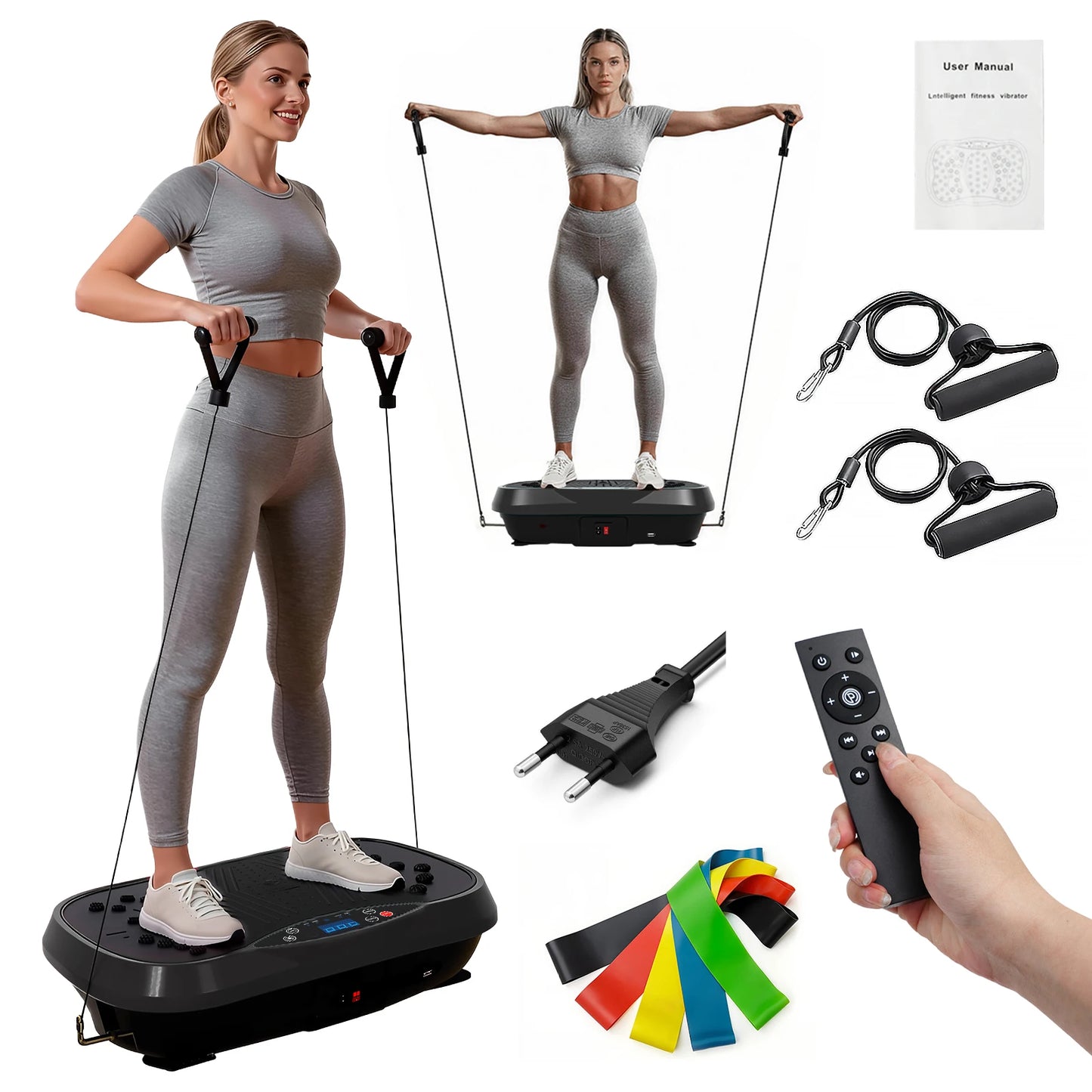 Portable Vibration Plate Exercise Machine With Full Body Resistance Bands