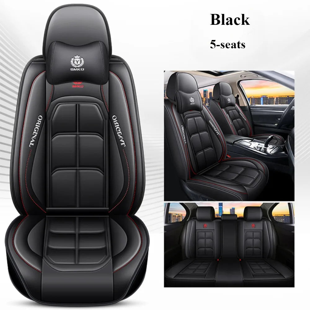 Comfort Edition PU Leather 5 Seater Seat Covers With 2 Headrests Included Wear Resistant Easy To Clean
