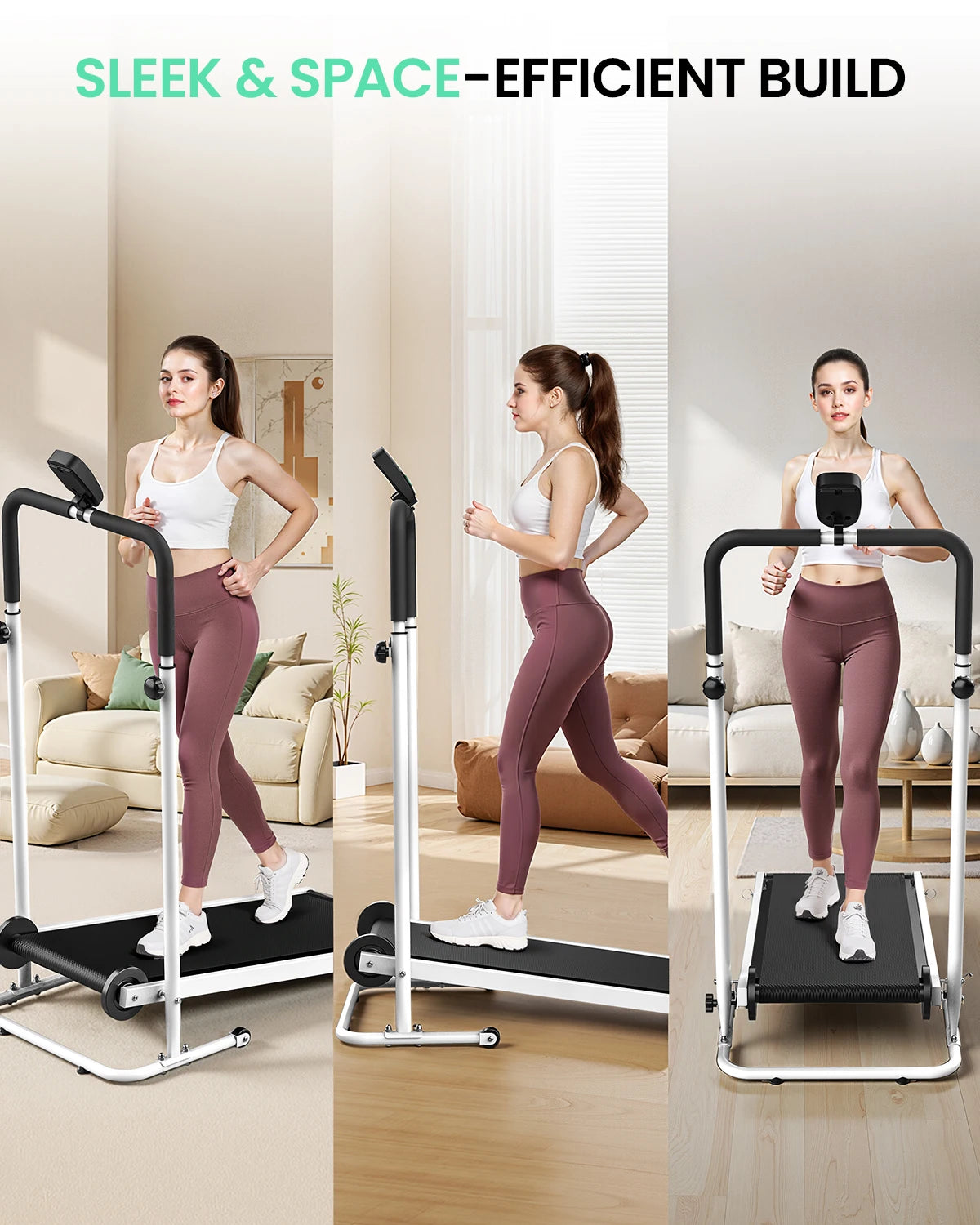 AKLUER Manual Treadmill With Dual Flywheel And LCD Monitor