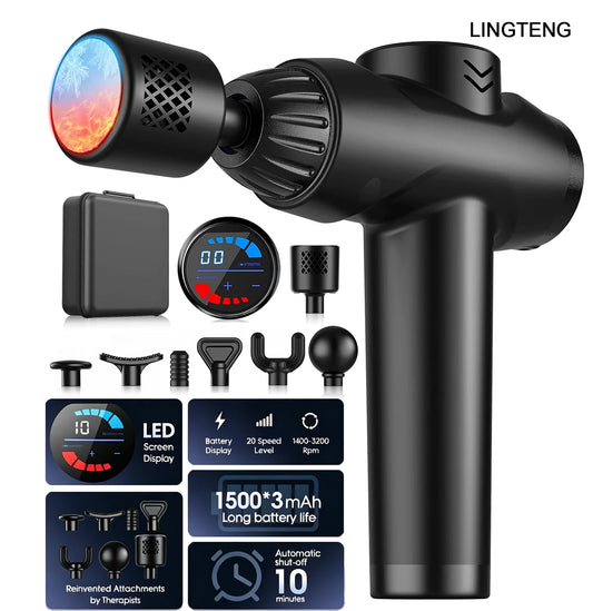 LINGTENG EM9 Massage Gun With Hot Cold Therapy 7 Heads