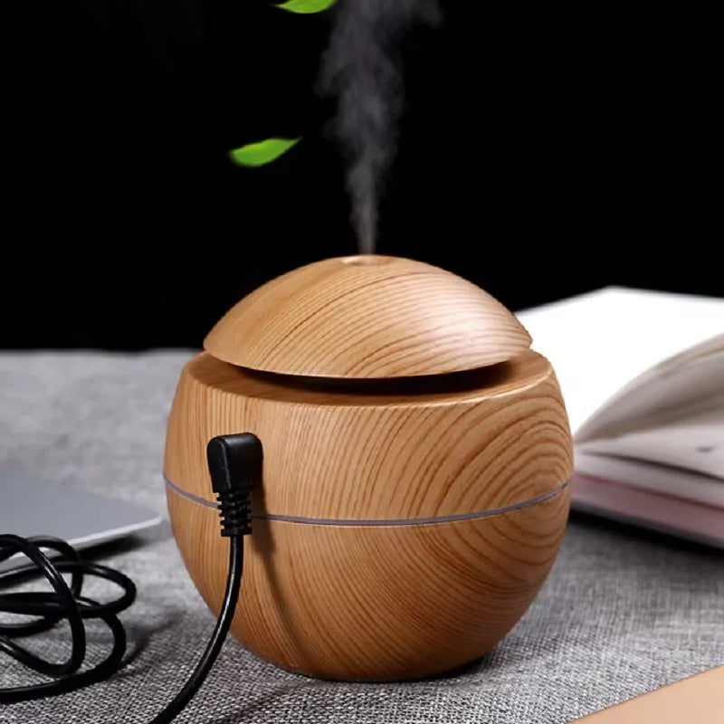 HOMEFISH Mini Wood Grain Spherical Desktop Humidifier Purifier Aromatherapy