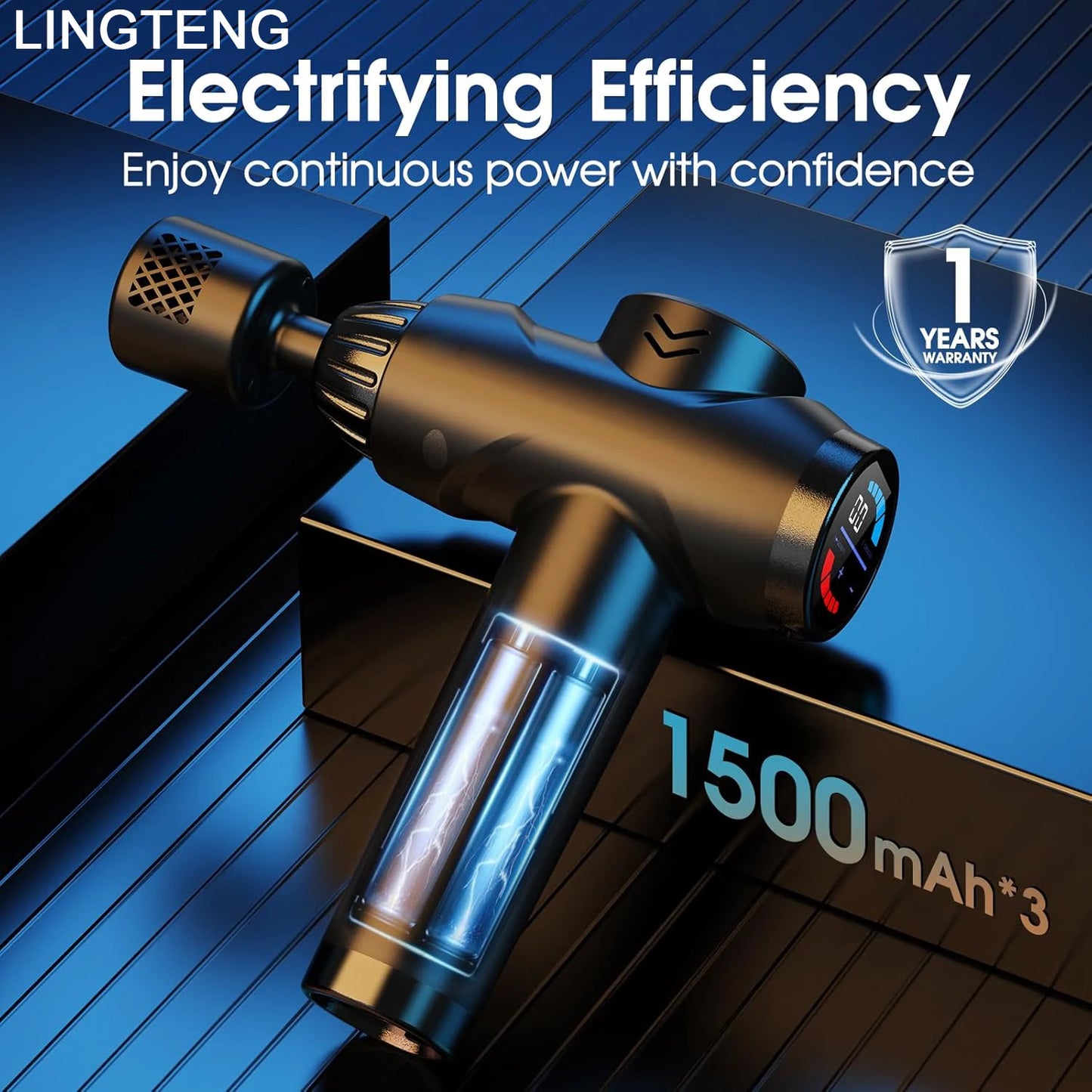 LINGTENG EM9 Massage Gun With Hot Cold Therapy 7 Heads